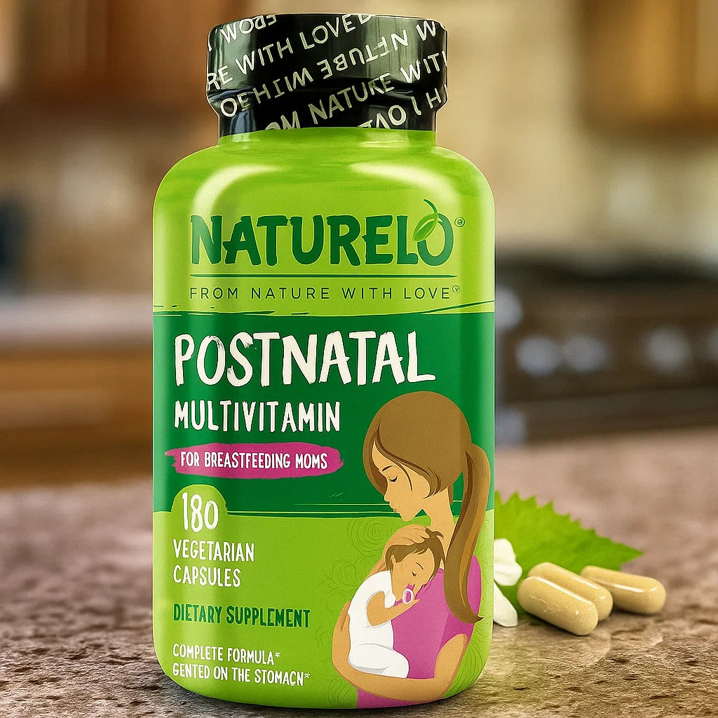 NATURELO Postnatal Multivitamin - Supplement for Breastfeeding Women - Plant-Based Vitamin D, Folate, Gentle Iron - for Nursing Mother, Baby - Post Natal Lactation Support 180 Capsules Nirvana Guru