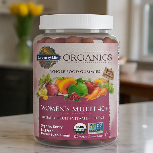 Garden of Life Organics Women 40+ Gummy Vitamins - Berry - Certified Organic, Non-GMO, Vegan, Kosher Complete Multi - Methyl B12, C & D3 - Gluten, Soy & Dairy Free, 120 Real Fruit Gummies Nirvana Guru