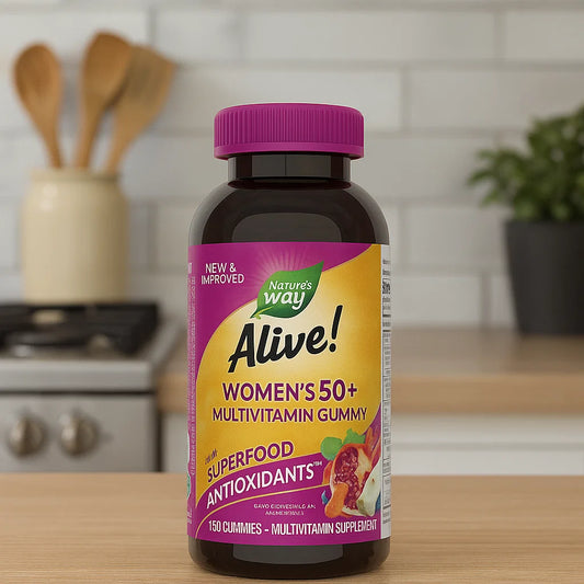 Nature's Way Alive Women’s 50+ Daily Gummy Multivitamins, Supports Multiple Body Systems*, Supports Healthy Heart, Brain & Bones,* B-Vitamins, Mixed Berry Flavored, 150 Gummies (Packaging May Vary) Nirvana Guru