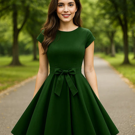 Dressystar Women's Vintage Cap Sleeve A Line Cocktail Party Dress 1950s Retro Rockabilly Prom Swing Dresses nirvanaguru