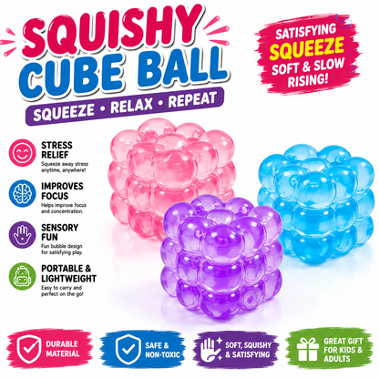 Squishy Stress Cube, High Density Stress Cube Fidget Toys, Slow Rising Sensory Stress Balls for Autism, Kids and Adults, Sugar Squishy Toys for Classroom Prizes, Cube Squishy for Party Favors (Blue)