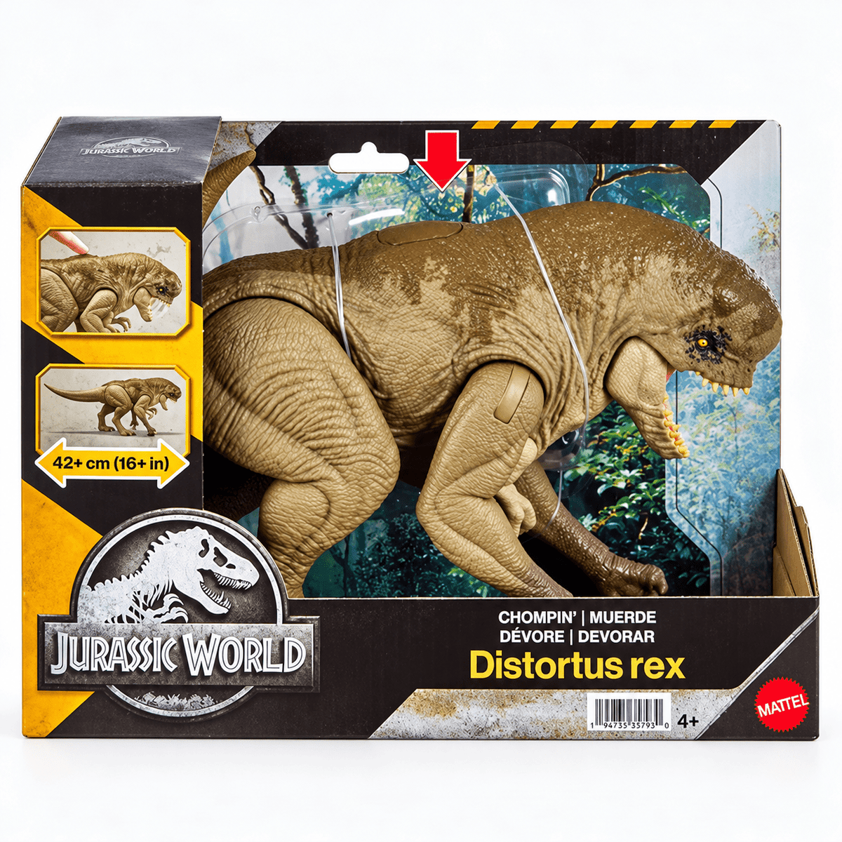 Jurassic World Distortus Rex Dinosaur Action Figure, 16 Inch Villain Dino with Chomping Action