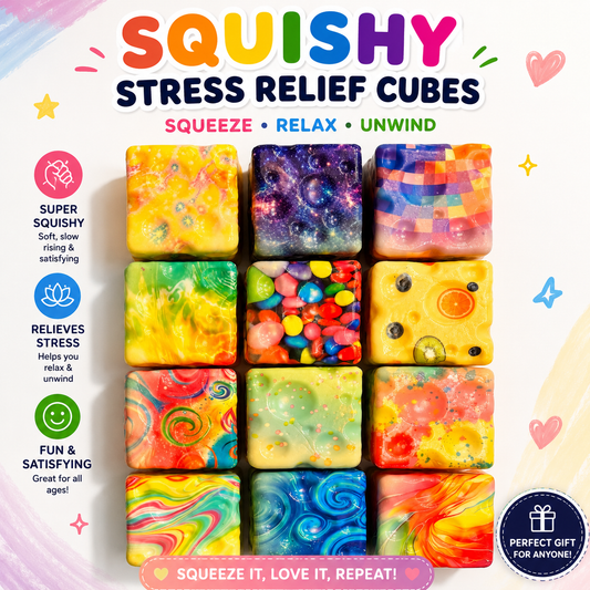 Squishy Cube Toy - 12 Pcs Set - Slow Rising Sensory Fidget Cube - Soft Stress Relief Squeeze Toy for Kids and Adults Nirvana Guru