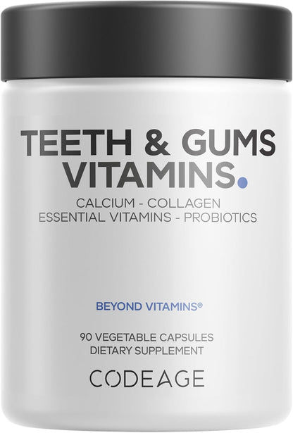 Codeage Teeth & Gums Vitamins + Oral Probiotics Supplement for Mouth - Whole Food Calcium, Collagen, Potassium, Vitamin C, D3, K2, Zinc – Oral Care & Dental Multivitamin Supplements - 90 Capsules - Nirvana Guru