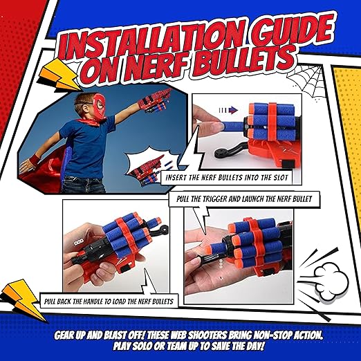 Superhero Web-Slinging Toy Set – 7-in-1 Superhero Set Includes 2 Web Shooters, 2 Hero Masks, 2 Gloves, and 1 Cape – Ideal for Indoor and Outdoor Costume Role-Playing, Imaginative Play for Kids Ages 3+ Nirvana Guru