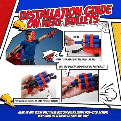 Superhero Web-Slinging Toy Set – 7-in-1 Superhero Set Includes 2 Web Shooters, 2 Hero Masks, 2 Gloves, and 1 Cape – Ideal for Indoor and Outdoor Costume Role-Playing, Imaginative Play for Kids Ages 3+ Nirvana Guru