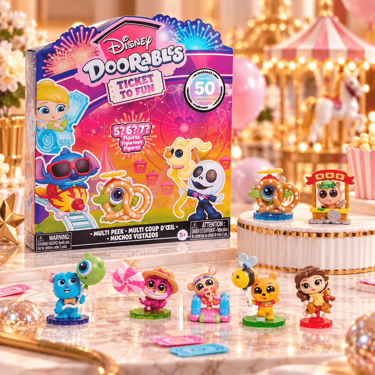 Disney Doorables Ticket to Fun Multi Peek, Festival-Themed Collectible Figures with 5, 6, or 7 Surprise Toys, Ages 5+