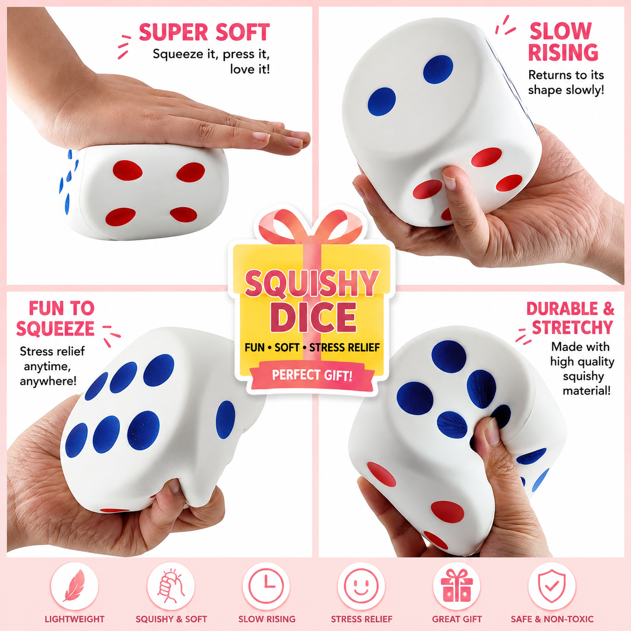 funny squee Large Dice Stress Ball - 3.1 Inches Foam Dice Squishies Toys for Kids Board Game - to Get Your Lucky Numbers!
