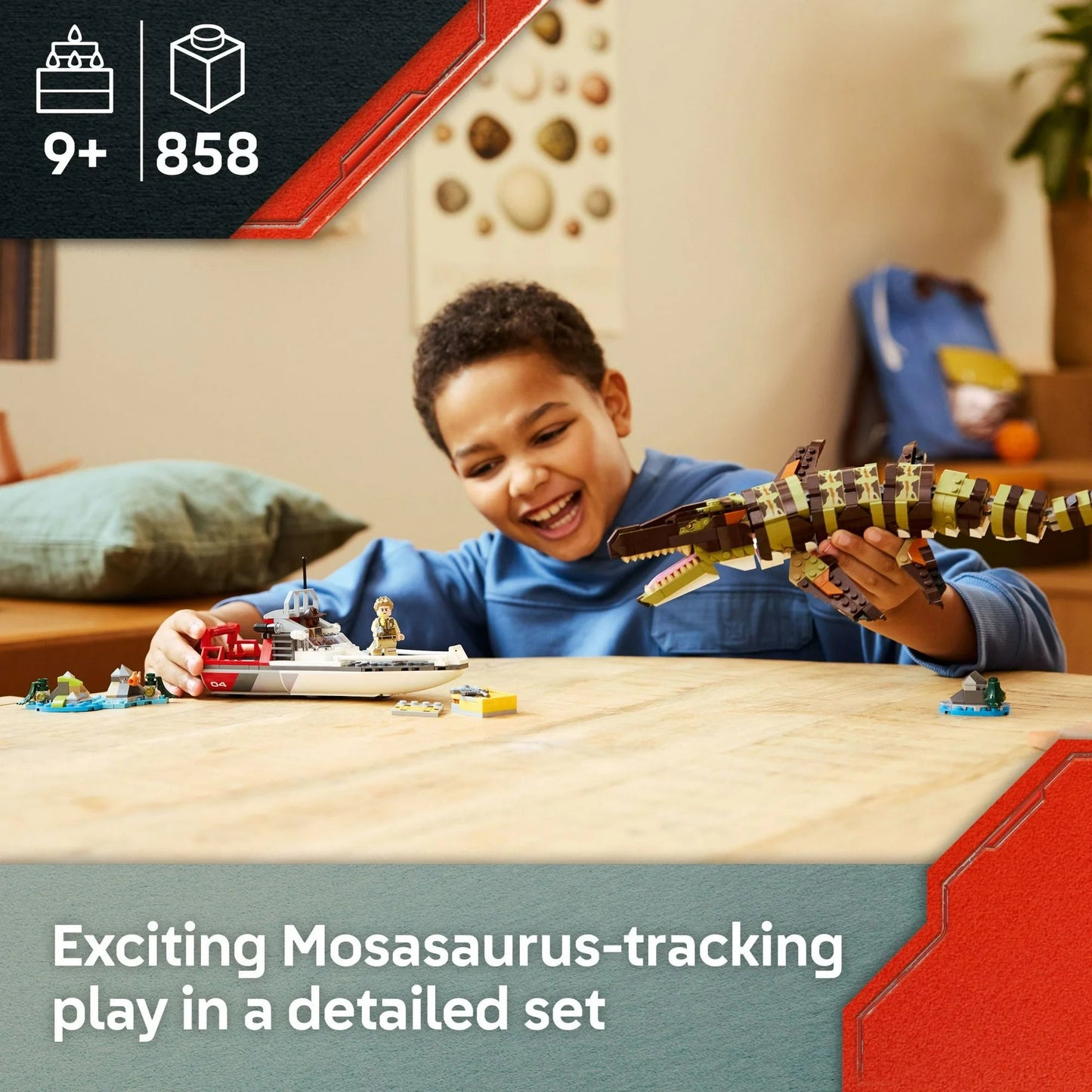 LEGO Jurassic World Brick-Built Mosasaurus Boat Mission Dinosaur Toy for Kids, Boys, and Girls, 9+ - Poseable Dinosaur plus LeClerc and Atwater Minifigures - Gift Idea for Young Movie Fans - 76974 nirvanaguru