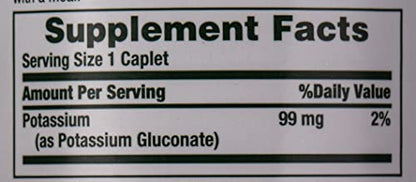 Nature's Bounty Potassium 99mg, Supports Fluid Balance and Muscle Activity, Involved in Normal Heart Function, Potassium Gluconate Dietary Supplement, Gluten Free, 1 Per Day, 100 Vegetarian Caplets Nirvana Guru