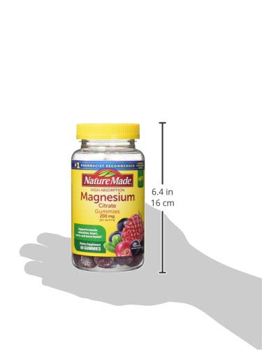 Nature Made High Absorption Magnesium Citrate 200 mg per serving, Magnesium Supplement for Muscle, Nerve, Bone and Heart Support, 60 Magnesium Gummies, 30 Day Supply - Nirvana Guru