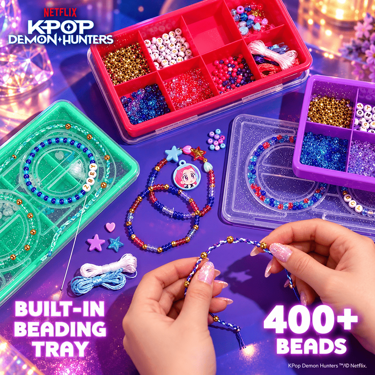 KPop Demon Hunters Bracelet Making Combo – Sparkle Bracelet Kit + Rumi, Mira & Zoey Friendship Bracelet 3-Pack