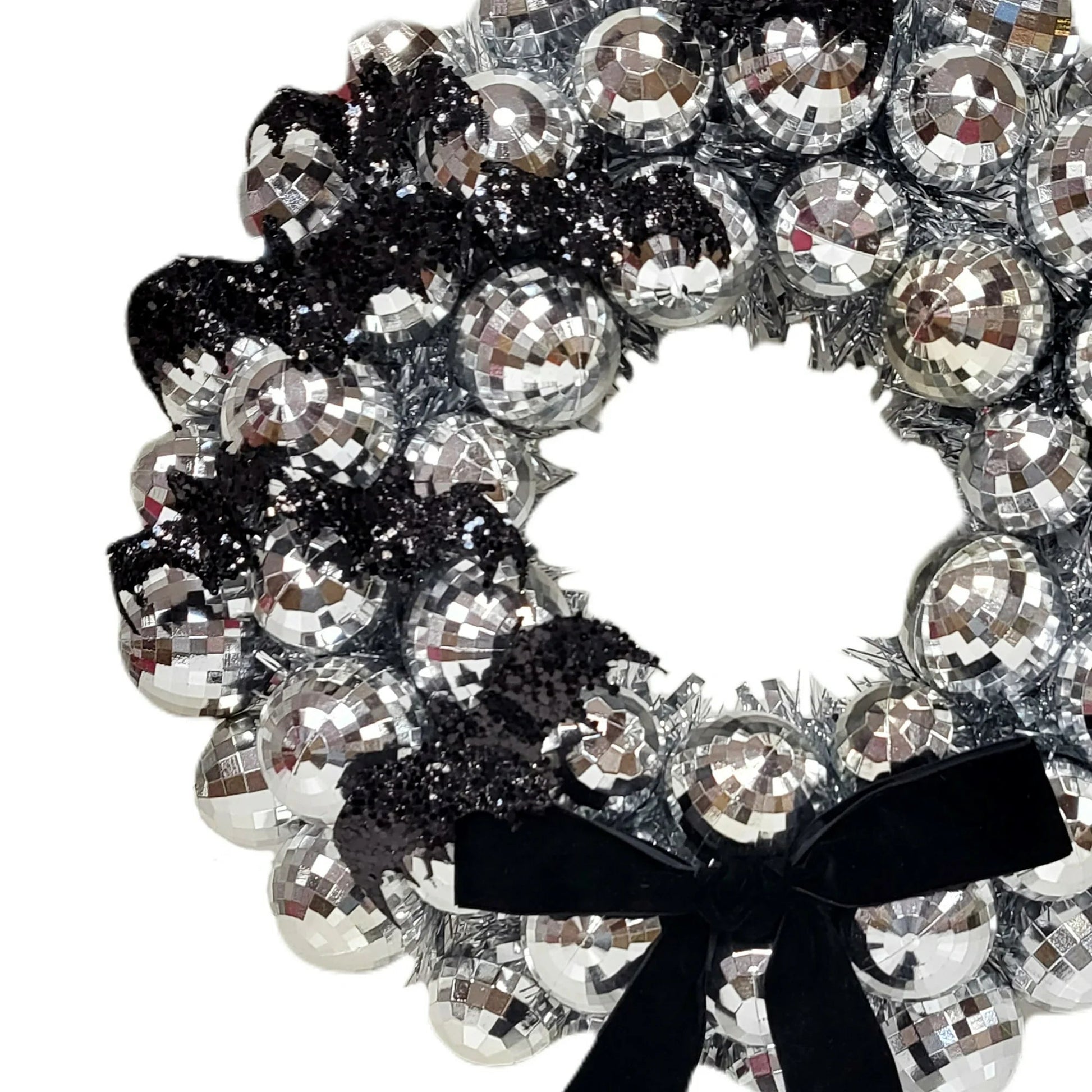 Disco Ball and Bats Wreath, Silver and Black, 17", Halloween by Way To Celebrate nirvanaguru