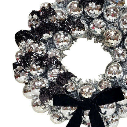 Disco Ball and Bats Wreath, Silver and Black, 17", Halloween by Way To Celebrate nirvanaguru