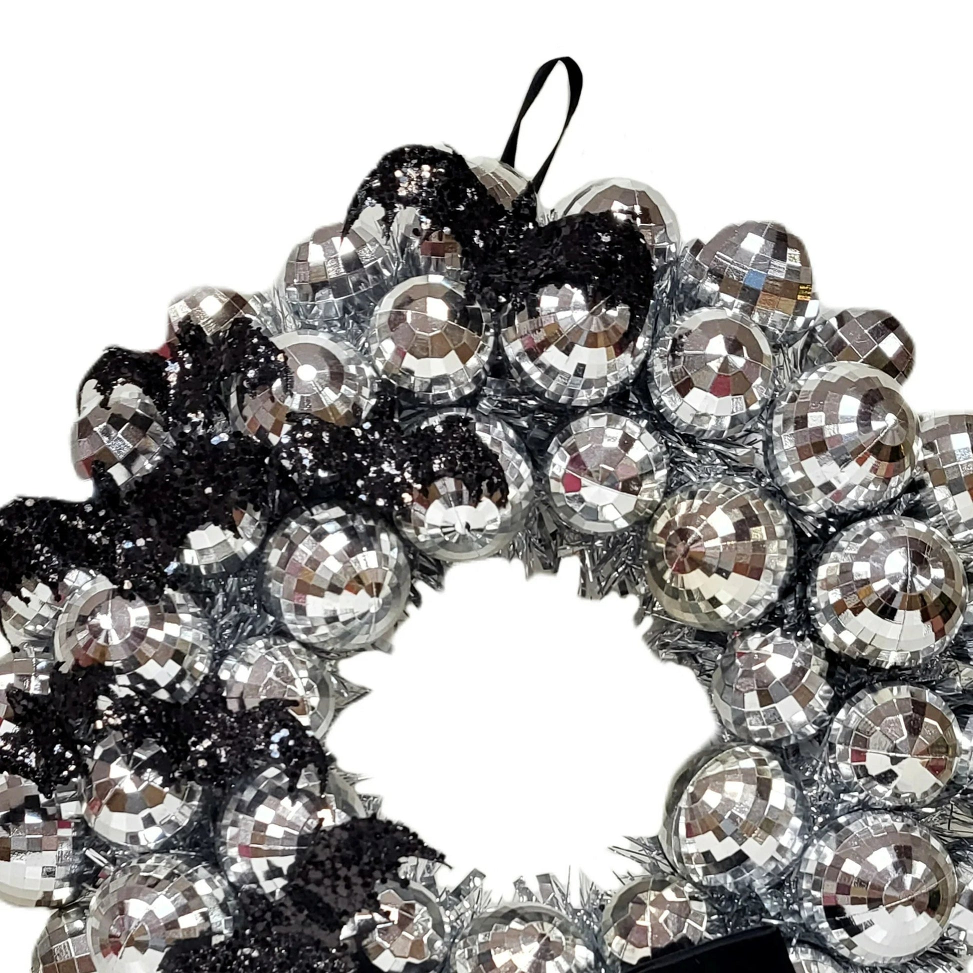 Disco Ball and Bats Wreath, Silver and Black, 17", Halloween by Way To Celebrate nirvanaguru