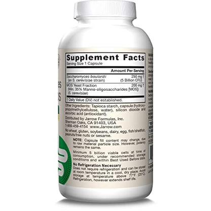 Jarrow Formulas Saccharomyces Boulardii Probiotics + MOS 5 Billion CFU Probiotic Yeast for Intestinal Health Support, Gut Health Supplements for Women and Men, 180 Veggie Capsules, 180 Day Supply - Nirvana Guru
