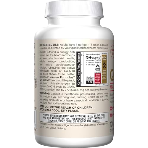 Jarrow Formulas® QH-Absorb®, 100 mg, Ubiquinol Dietary Supplement for Healthy Cardiovascular Function, 120 Softgels, 120 Day Supply - Nirvana Guru