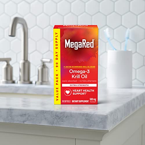 MegaRed - Omega-3 Krill Oil 350mg Softgels (130 Count in A Bottle), EPA & DHA Omega-3 Fatty Acids with No Fishy Aftertaste Unlike Fish Oil, Contains Antioxidant Astaxanthin - Nirvana Guru