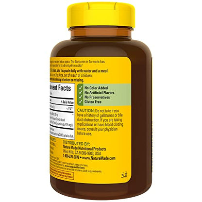 Nature Made Turmeric Curcumin 500 mg, Herbal Supplement for Antioxidant Support, 120 Capsules, 120 Day Supply - Nirvana Guru