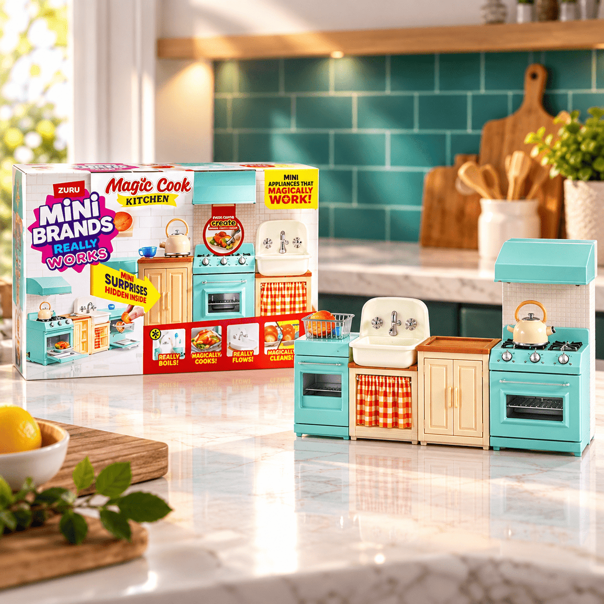 Mini Brands Magic Cook Kitchen Playset Series 1 by ZURU, Miniature Kitchen Set with Utensils & Accessories
