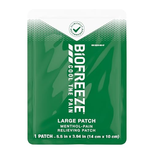 Biofreeze Large Pain Relief Patches, Menthol Pain Patches for Lower Back, Neck, Knee, & Shoulder, Comfortable & Flexible Fabric Stays in Place, FSA Eligible, 5 ct