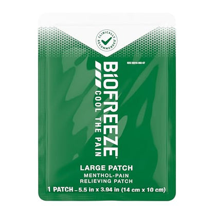 Biofreeze Large Pain Relief Patches, Menthol Pain Patches for Lower Back, Neck, Knee, & Shoulder, Comfortable & Flexible Fabric Stays in Place, FSA Eligible, 5 ct