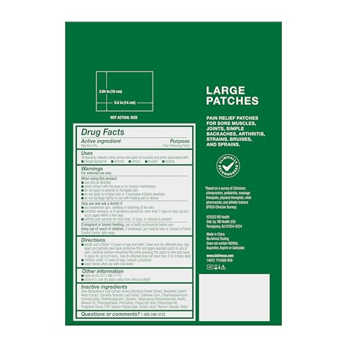 Biofreeze Large Pain Relief Patches, Menthol Pain Patches for Lower Back, Neck, Knee, & Shoulder, Comfortable & Flexible Fabric Stays in Place, FSA Eligible, 5 ct