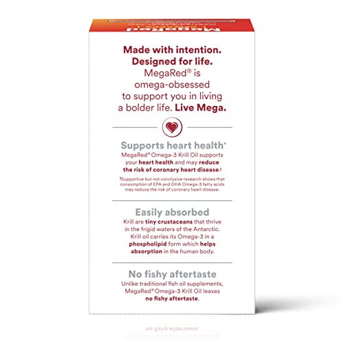 MegaRed - Omega-3 Krill Oil 350mg Softgels (130 Count in A Bottle), EPA & DHA Omega-3 Fatty Acids with No Fishy Aftertaste Unlike Fish Oil, Contains Antioxidant Astaxanthin - Nirvana Guru