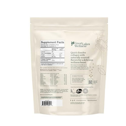 Great Lakes Wellness Collagen Peptides Powder for Skin, Hair, Nails, Joints & Digestion - Unflavored - Quick Dissolve Hydrolyzed, Non-GMO, Keto, Kosher - 16oz