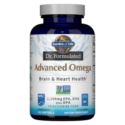 Garden of Life Dr. Formulated Advanced Omega Fish Oil - Lemon, 1,290mg EPA, DHA + DPA in Triglyceride Form, Single Source Omega 3 Supplement for Ultimate Brain & Heart Health, Non-GMO, 180 Softgels - Nirvana Guru