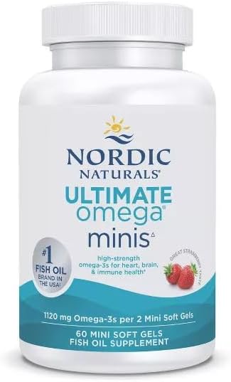 Nordic Naturals Ultimate Omega 2X Mini, Strawberry Flavor - 60 Mini Soft Gels - 1120 mg Omega-3 - High-Potency Omega-3 Fish Oil Supplement - EPA & DHA - Promotes Brain & Heart Health - 30 Servings - Nirvana Guru