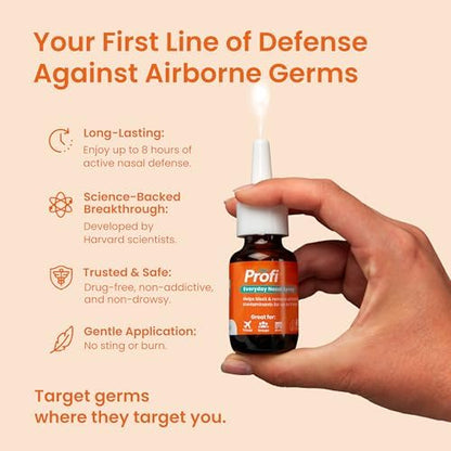 Profi™ Everyday Nasal Spray - Helps Defend Against Airborne Germs and Allergies, Lasts Up to 8 Hours, Advanced Nasal Spray for Air Travel, Work, Conferences & Indoor Gatherings - 90 Sprays, 0.29 FL OZ Nirvana Guru