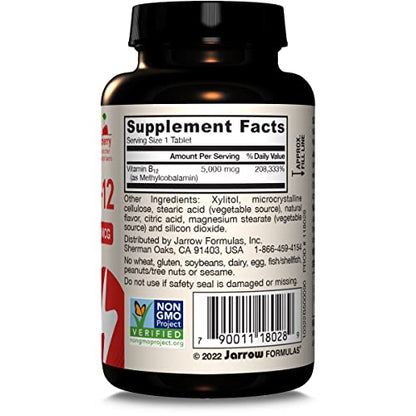 Jarrow Formulas Vitamin B12 5000 mcg - Maximum Strength for Cellular Energy and Brain Health, 60 Cherry Chewable Tablets, B12 Vitamins 5000 mcg - Nirvana Guru
