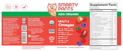 SmartyPants Organic Kids Multivitamin Gummies: Probiotics, Omega 3 (ALA), Vitamin D3, C, Vitamin B12, B6, A, K & Zinc for Immune Support, Biotin, Three Fruit Flavors, 120 Count (30 Day Supply) Nirvana Guru