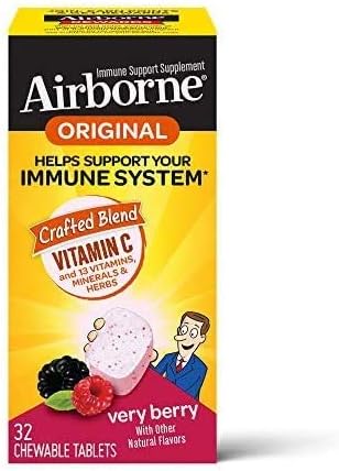 Airborne Original with Vitamin C, Chewable Tablets Berry 32 ea (Pack of 6) Nirvana Guru