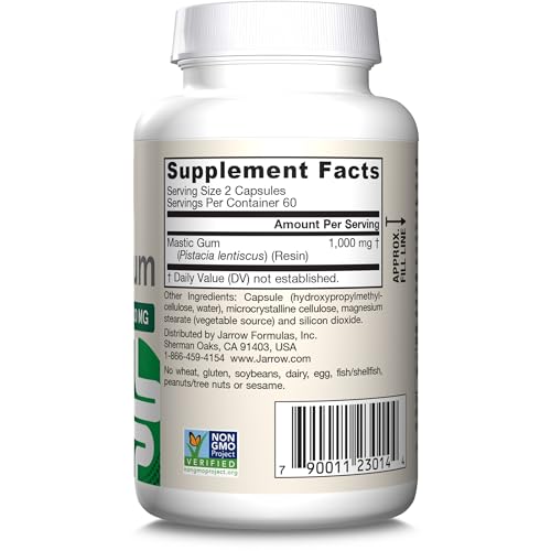 Jarrow Formulas Mastic Gum 1000 mg, Dietary Supplement for Gastrointestinal Health Support, 60 Veggie Capsules, 30 Day Supply - Nirvana Guru