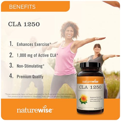 NatureWise CLA 1300 - 95% Active Conjugated Linoleic Acid for Women and Men, Not Stimulating, Supports Weight & Fitness Goals - Non-GMO, Gluten Free - 180 Softgels[2-Month Supply] - Nirvana Guru