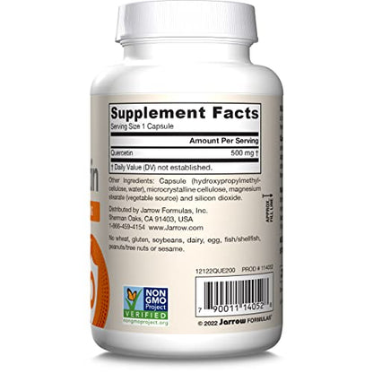 Jarrow Formulas Quercetin Supplements - 500 mg, Antioxidant Support for Cardiovascular and Immune Health, Supplement with 200 Veggie Capsules - Nirvana Guru