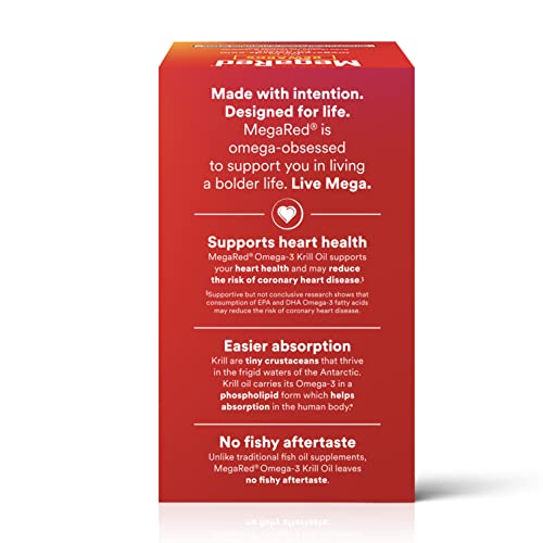 MegaRed - Omega-3 Krill Oil 350mg Softgels (130 Count in A Bottle), EPA & DHA Omega-3 Fatty Acids with No Fishy Aftertaste Unlike Fish Oil, Contains Antioxidant Astaxanthin - Nirvana Guru
