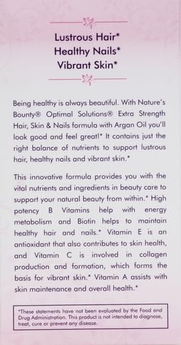 Nature's Bounty Advanced Hair, Skin & Nails, Argan-Infused Vitamin Supplement with Biotin and Hyaluronic Acid, 150 Rapid Release Softgels, 50 Total Servings