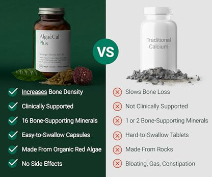 ALGAECAL Organic Red Algae Calcium Supplement for Bone Density, Vitamin K2 MK7 (100mg), Vitamin D3 (1600 IU), Magnesium (350mg) & Trace Minerals & Strength, Easy to Swallow, 120 Veggie Caps Nirvana Guru