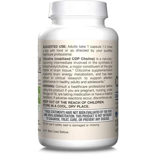 Jarrow Formulas Citicoline CDP Choline 250 MG, CDP Choline Supplement Supports Brain Health, Performance and Memory, 120 Capsules, Up to a 120 Day Supply - Nirvana Guru