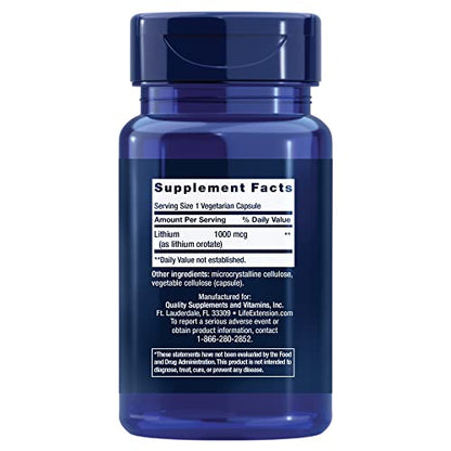 Life Extension Lithium 1000 mcg - for Brain Health, Anti-Aging & Longevity - Memory & Cognition, Mood Support Supplement -Once Daily - Gluten-Free, Non-GMO - 100 Count - Nirvana Guru