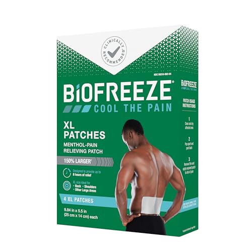 Biofreeze Large Pain Relief Patches, Menthol Pain Patches for Lower Back, Neck, Knee, & Shoulder, Comfortable & Flexible Fabric Stays in Place, FSA Eligible, 5 ct