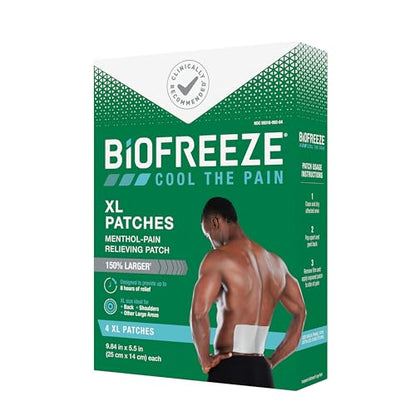 Biofreeze Large Pain Relief Patches, Menthol Pain Patches for Lower Back, Neck, Knee, & Shoulder, Comfortable & Flexible Fabric Stays in Place, FSA Eligible, 5 ct