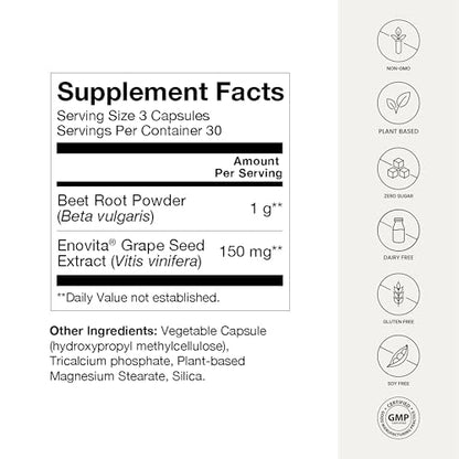 HumanN SuperBeets Beet Root Capsules Quick Release 1000mg, Helps Support Nitric Oxide Production, Blood Pressure, Heart Health, Contains Non-GMO Beetroot Powder, Studied Antioxidants 90 Count - Nirvana Guru