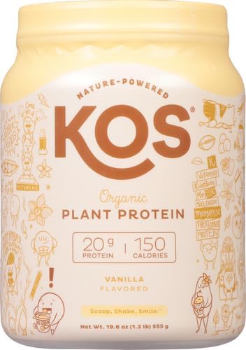 KOS Vegan Protein Powder Erythritol Free, Vanilla - USDA Organic Pea Protein Blend, Plant Based Superfood Rich in Vitamins & Minerals - Keto, Dairy Free - Meal Replacement for Women & Men, 15 Servings - Nirvana Guru