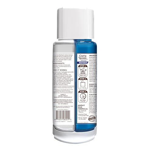 GuruNanda Teeth Whitening Dual Barrel Oxyburst Mouthwash - Alcohol & Fluoride Free, Hydrogen Peroxide to Promote Whiter Teeth - Wild Mint - 20 Fl Oz Nirvana Guru