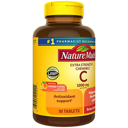 Nature Made Extra Strength Dosage Chewable Vitamin C 1000 mg per serving, Dietary Supplement for Immune Support, 90 Tablets, 45 Day Supply - Nirvana Guru