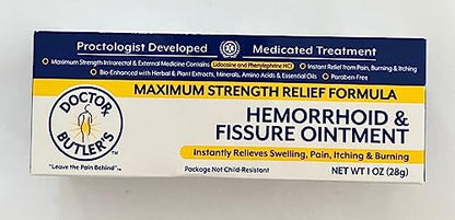 Doctor Butler’s Hemorrhoid & Fissure Ointment – Hemorrhoid Treatment and Hemorrhoid Cream with Lidocaine and Phenylephrine HCI for Fast Acting Relief of Pain, Swelling, Discomfort, and Itching (1 oz.)